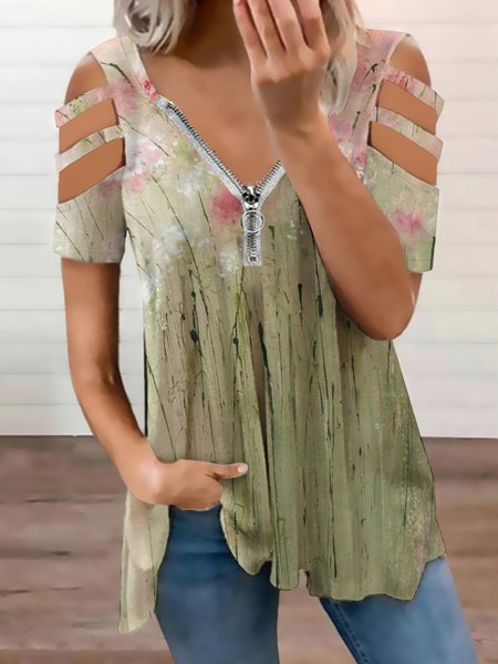 

Floral Print Women's Short Sleeve Tops, As picture, T-shirts