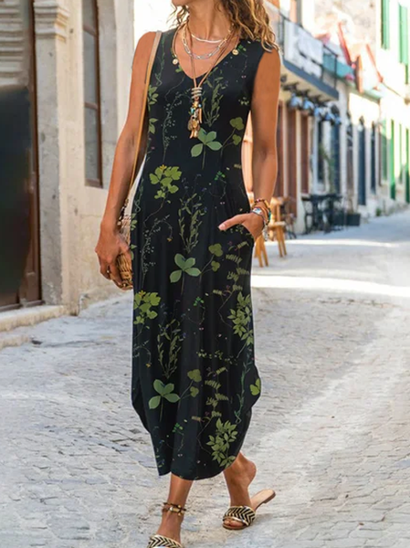 

Loosen V Neck Casual Short Sleeve Knit Dress, Black, Maxi Dresses
