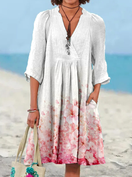 

Floral Casual Regular Fit Short Sleeve Woven Dress, White, Midi Dresses