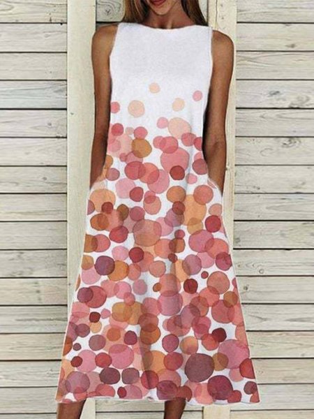 

Round Neck Casual Sleeveless Woven Dresses, Multicolor, Midi Dresses