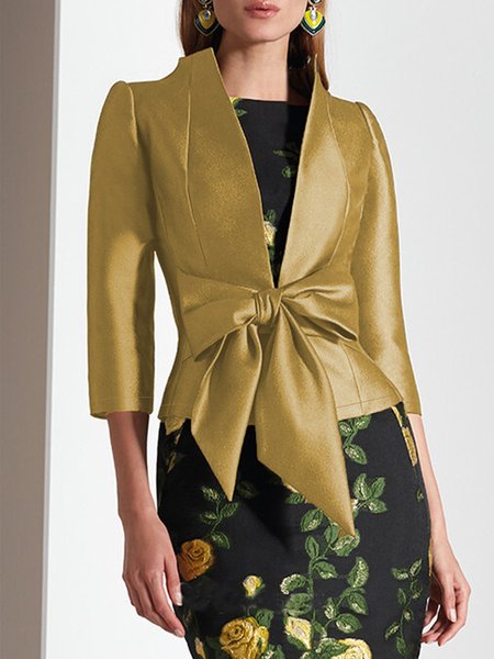 

Elegant Satin Stand Collar Lace-Up Jacket, Yellow, Blazers