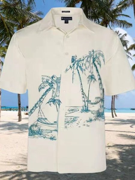 

Men's Cotton Comfort Cotton Linen Coconut Loose Short Sleeve Shirt, Apricot, Blouses&Shirts