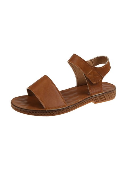 

Simple PU Leather Velcro Portable Sandals, Brown, Sandals