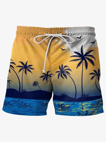 

Tropical Hawaii Graphic Men's Beach Shorts, Yellow, Men's shorts