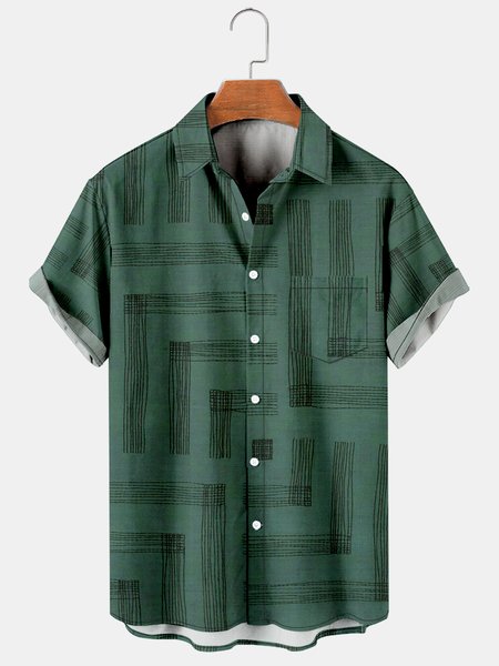 

Men's Basic Striped Casual Short Sleeve Hawaiian Shirt with Chest Pocket, Green, Men's Floral shirt