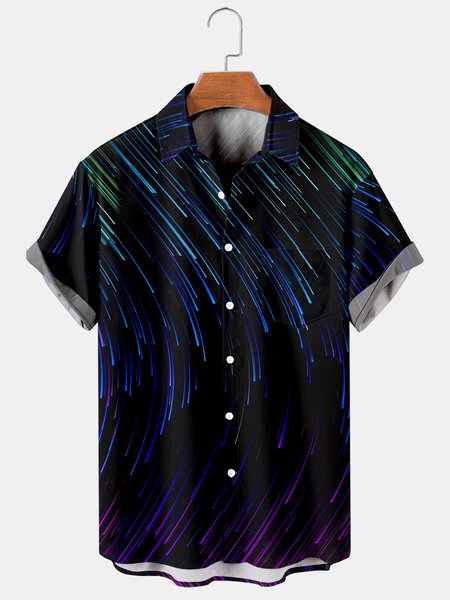 

Men's Geometric Printed Casual Short Sleeve Hawaiian Shirt with Chest Pocket, Black, Men's Floral shirt