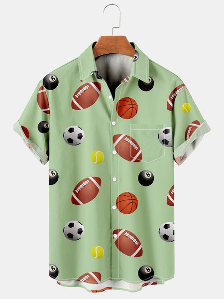 

Men's Sports Ball Printed Casual Short Sleeve Hawaiian Shirt with Chest Pocket, Aqua, Men's Floral shirt