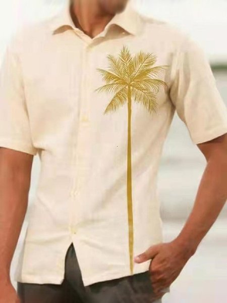 

Men's Cotton Comfort Cotton Linen Coconut Loose Short Sleeve Shirt, Apricot, Shirts ＆ Blouse