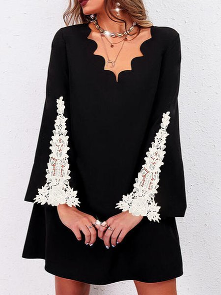

Lace Plain Casual Long Sleeve Knit Dress, Black, Formal Dresses