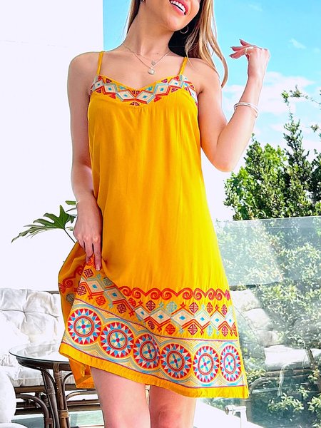 

Loosen A-line Casual Tribal Sleeveless Knitting Dresses, Yellow, Dresses