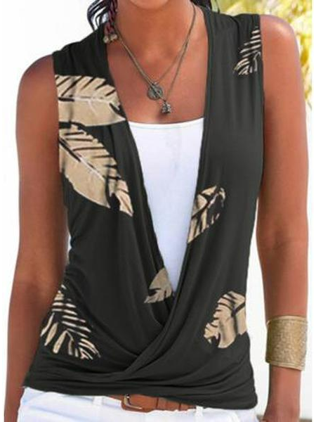 

Crew Neck Feather Sleeveless Knit Tank, Black, Tanks & Camis