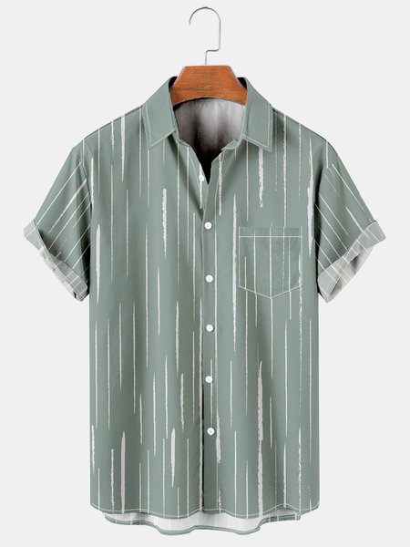 

Men's Line Print Casual Breathable Hawaiian Short Sleeve Shirt, As picture, Men's Floral shirt