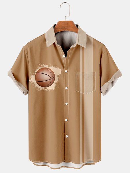 

Men's Basketball Event Printed Casual Breathable Short Sleeve Shirt, As picture, Men's Floral shirt