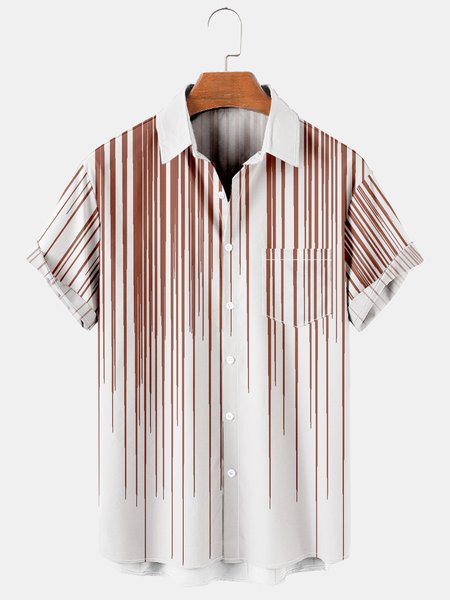 

Men's Line Print Casual Fabric Fashion Hawaiian Lapel Short Sleeve Shirt, White, Men's Floral shirt