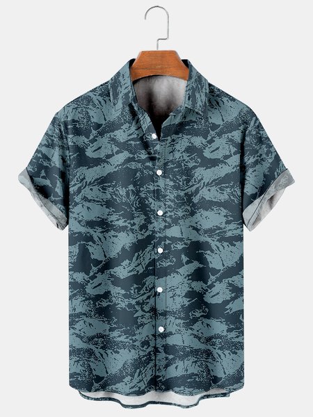 

Men's Hawaiian Print Lapel Loose Chest Pocket Short Sleeve Trendy Aloha Shirt, As picture, Men's Floral shirt