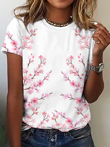 

Plus size Casual Floral Short Sleeve T-Shirt, White, T-Shirts