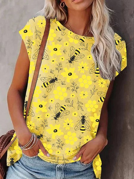 

Crew Neck Casual Short Sleeve T-Shirt, Yellow, T-Shirts