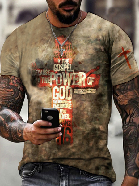 

Easter Cross Letter Print Men's Casual Short Sleeve T-Shirt, Color1, T-Shirts