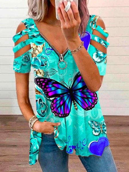 

Butterfly print spring new hot women's top, Multicolor, Shirts & Blouses
