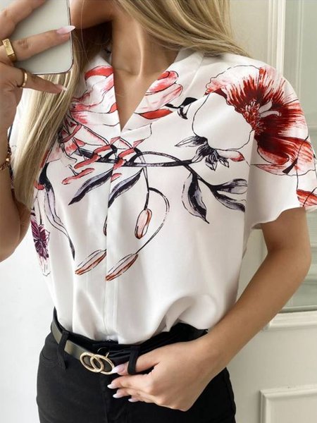 

Daily Regular Fit Floral V Neck Short Sleeve Top, Multicolor, Tops
