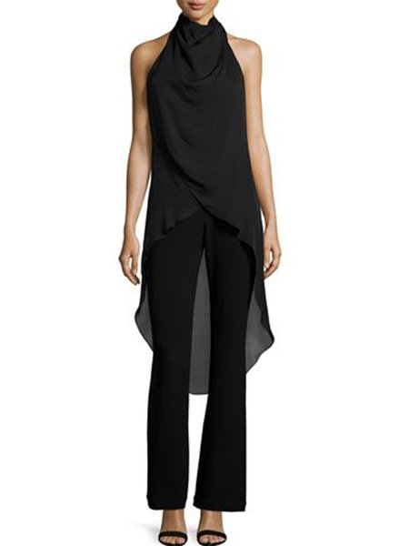 

Simple Sleeveless Regular Fit Solid Top, Black, Tanks and Camis