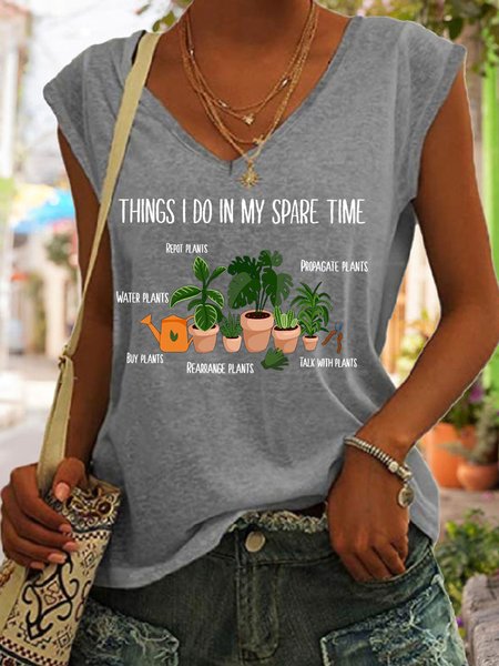 

Plant Lovers Gardening Houseplants Funny Print V Neck Knit Tank, Gray, Tank Tops