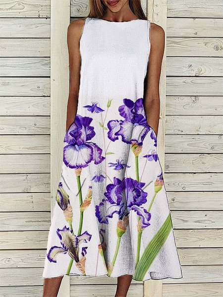 

Casual Short Sleeve Woven Dress, White, Floral Dresses