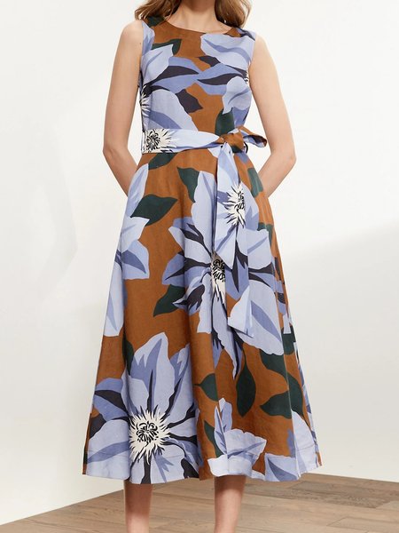 

Vacation Crew Neck Sleeveless Floral Printed Dress, Multicolor, Maxi Dresses