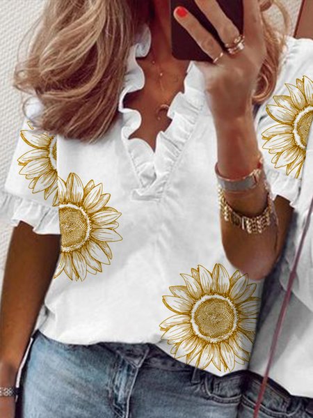 

Casual Short Sleeve Tops, White, Tops