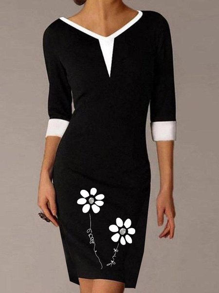 

Regular Fit Color Block Elegant Short Sleeve Knit Dress, Black, Mini Dresses