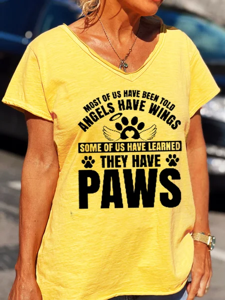 

Most Of Us Have Been Told Angels Have Wings V Neck Short Sleeve T-Shirt, Yellow, T-shirts