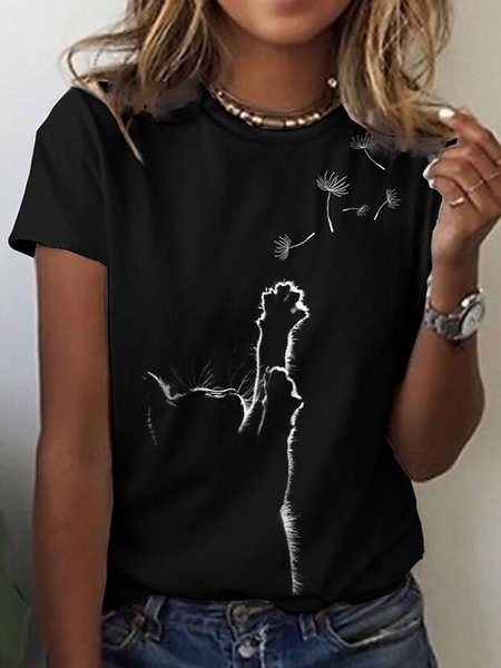 

Round Neck Animal Short Sleeve T-Shirt, Black, T-Shirts