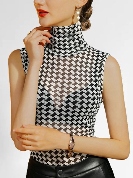 

Statement Sleeveless Skinny Geometric Top, Black-white, Tops