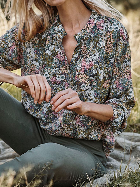 

Vacation Floral Loosen Long Sleeve Blouse, Multicolor, Blouses & Shirts