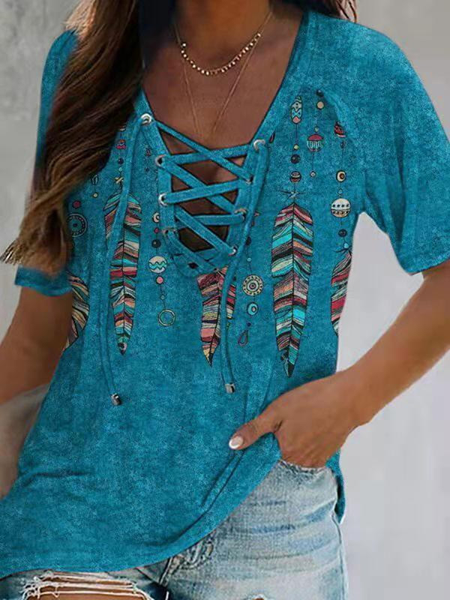 

Cotton Vacation Short Sleeve Tops, Green, T-Shirts