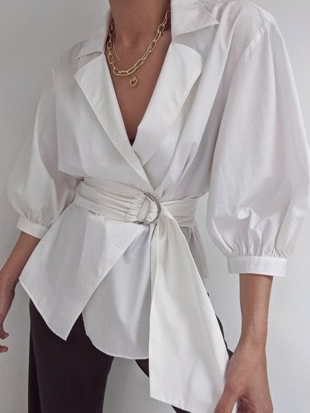 

Summer Non-Stretch Lightweight Loosen Short Sleeve Daily Tops, White, Tops