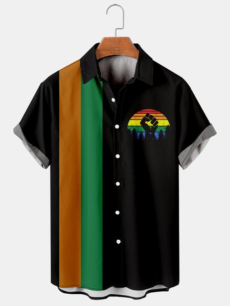 

Mens LGBT Art Print Casual Breathable Short Sleeve Shirt, Black, Men's Floral shirt