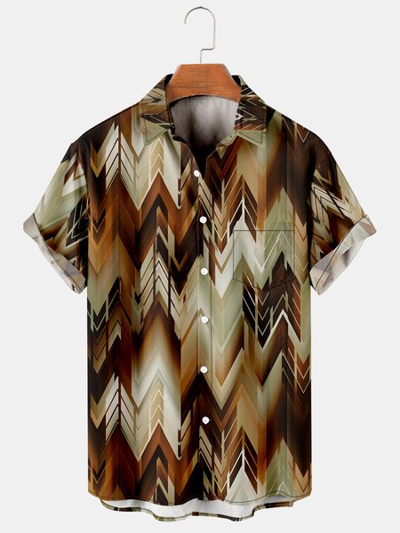 

Men's Geometric Printed Casual Short Sleeve Hawaiian Shirt with Chest Pocket, Coffee, Men's Floral shirt