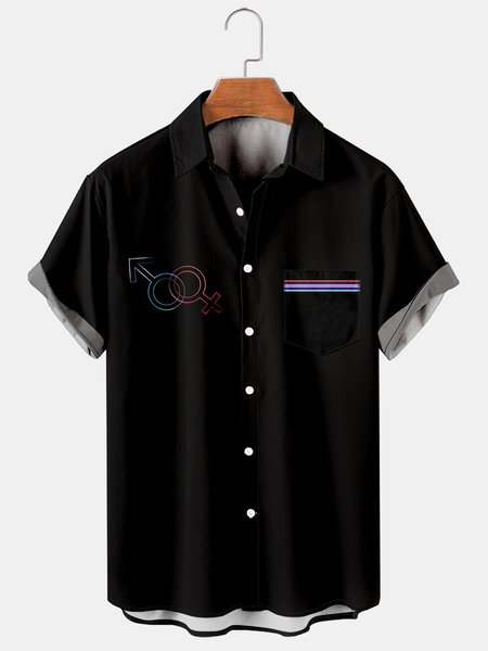 

Men's LGBT Print Casual Breathable Short Sleeve Shirt, Black, Men's Floral shirt