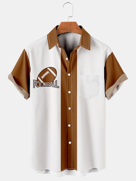 

Men's Rugby Print Casual Breathable Short Sleeve Hawaiian Shirt with Chest Pocket, White, Men's Floral shirt