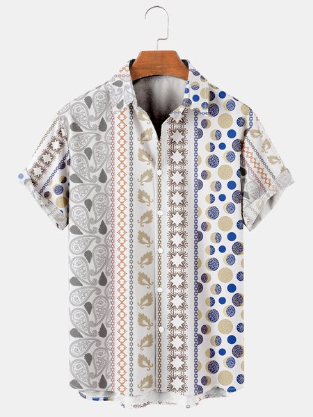 

Men's Renaissance Vintage Striped Print Casual Breathable Short Sleeve Shirt, White, Men's Floral shirt