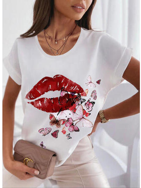 

Butterfly Regular Fit Crew Neck Short Sleeve T-Shirt, White, T-Shirts