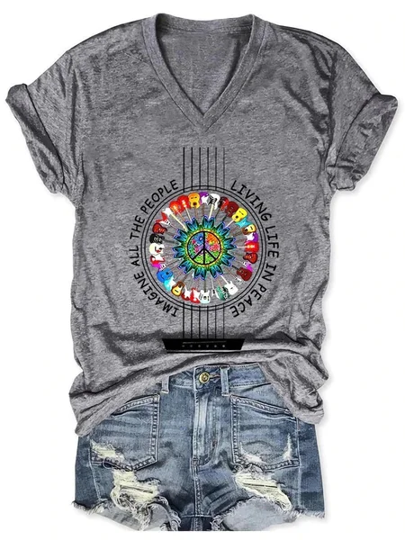 All The People Living Life In Peace V Neck T-Shirt, Gray, T-shirts