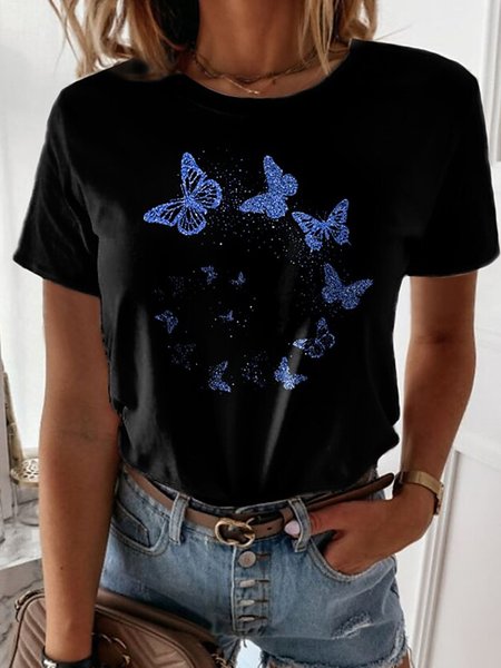 

Loosen Casual Butterfly Short Sleeve T-Shirt, Black, T-Shirts