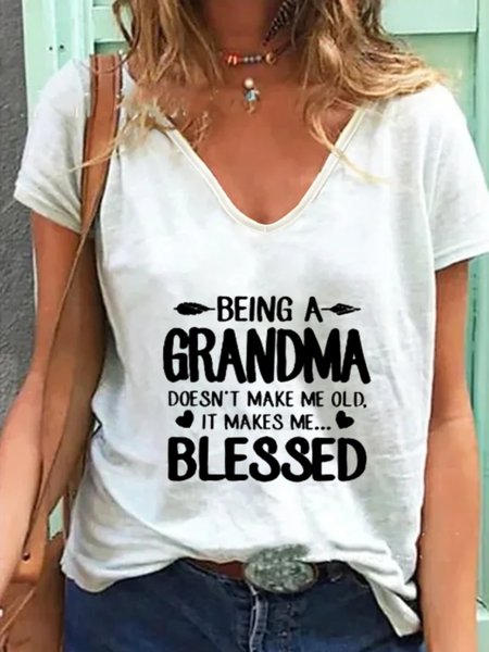 

Casual Short Sleeve V Neck Plus Size Printed Tops T-shirts, White, T-Shirts