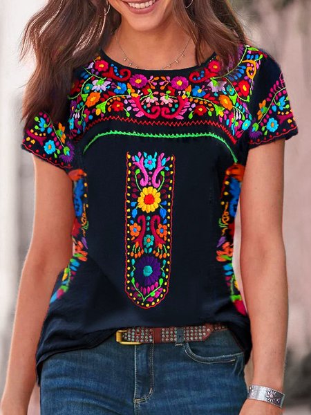 

Loosen Casual Short Sleeve T-Shirt, Black, T-Shirts