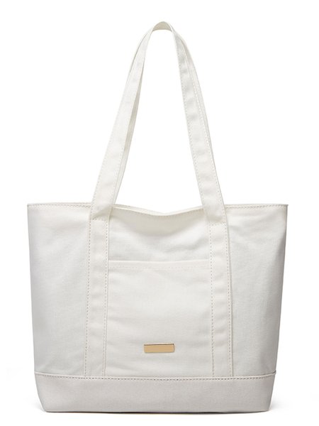 

Ladies Canvas Shopping Shoulder Bag Tote Bag, White, Women's Bags