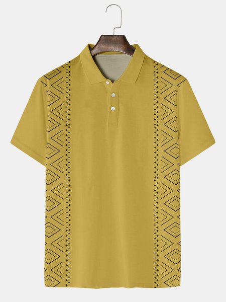 

Casual Art Collection Geometric Color Block Lapel Short Sleeve Polo Print Top, Yellow, Men's t-shirts