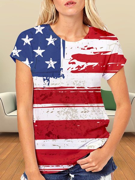 

Crew Neck Loosen Casual Short Sleeve Tops, Red, T-Shirts