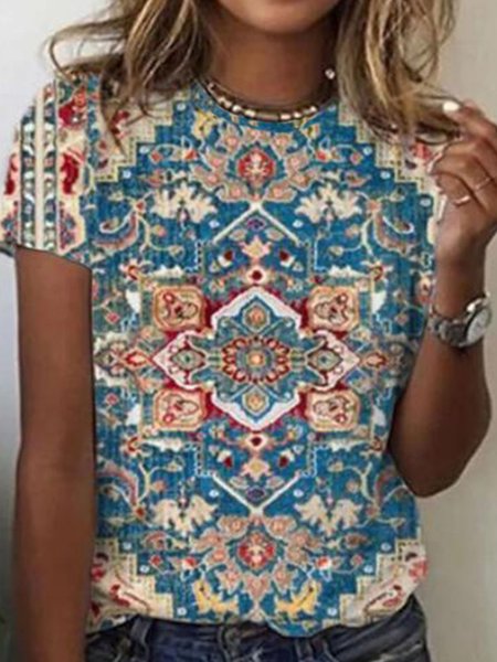 

Casual Short Sleeve T-Shirt, Blue, T-Shirts
